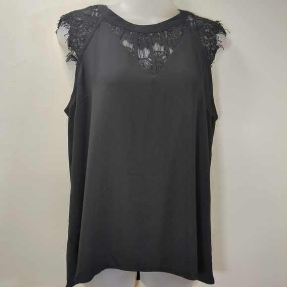 Brixon Ivy Tops - Brixon Ivy Women's Black Lace Trim Sleeveless Top Size M